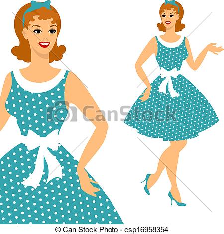 Vector   Beautiful Pin Up Girl 1950s Style    Stock Illustration