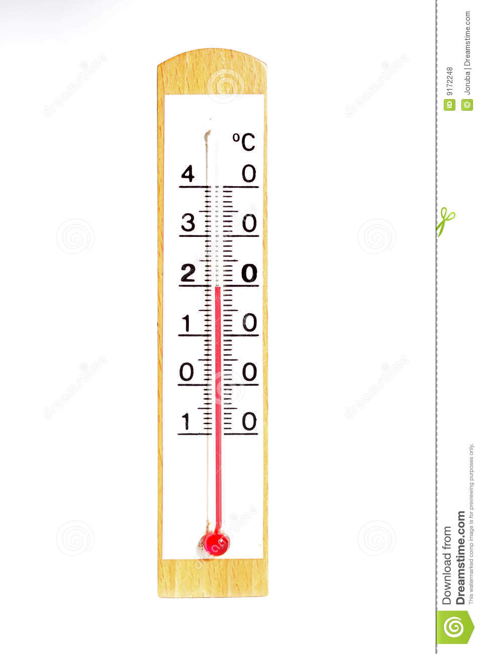 Wooden Thermometer Close Up Weather Concept White Background
