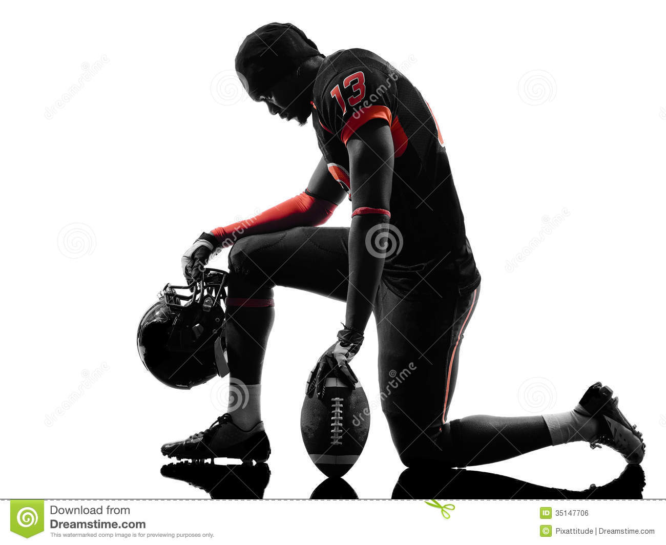 American Football Player Kneeling Silhouette Royalty Free Stock Image
