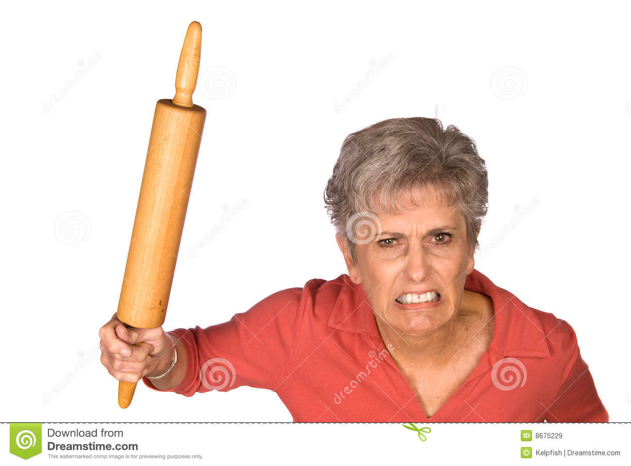 An Angry Grandmother Is Ready To Swing Her Rolling Pin To Fend Off