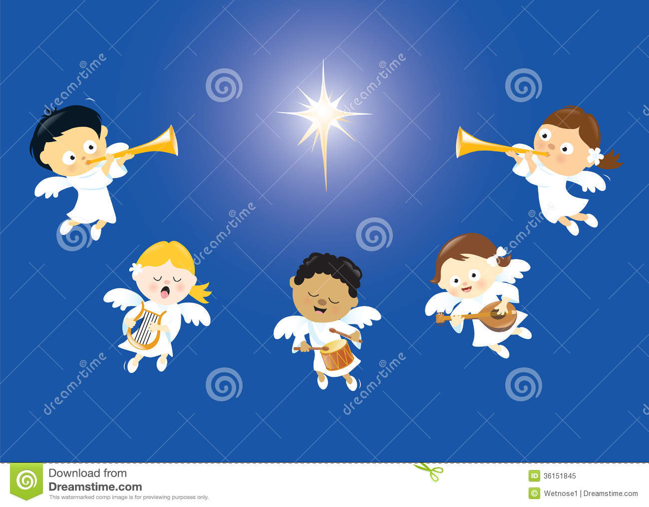 Angels Singing And Playing Instruments Royalty Free Stock Photo