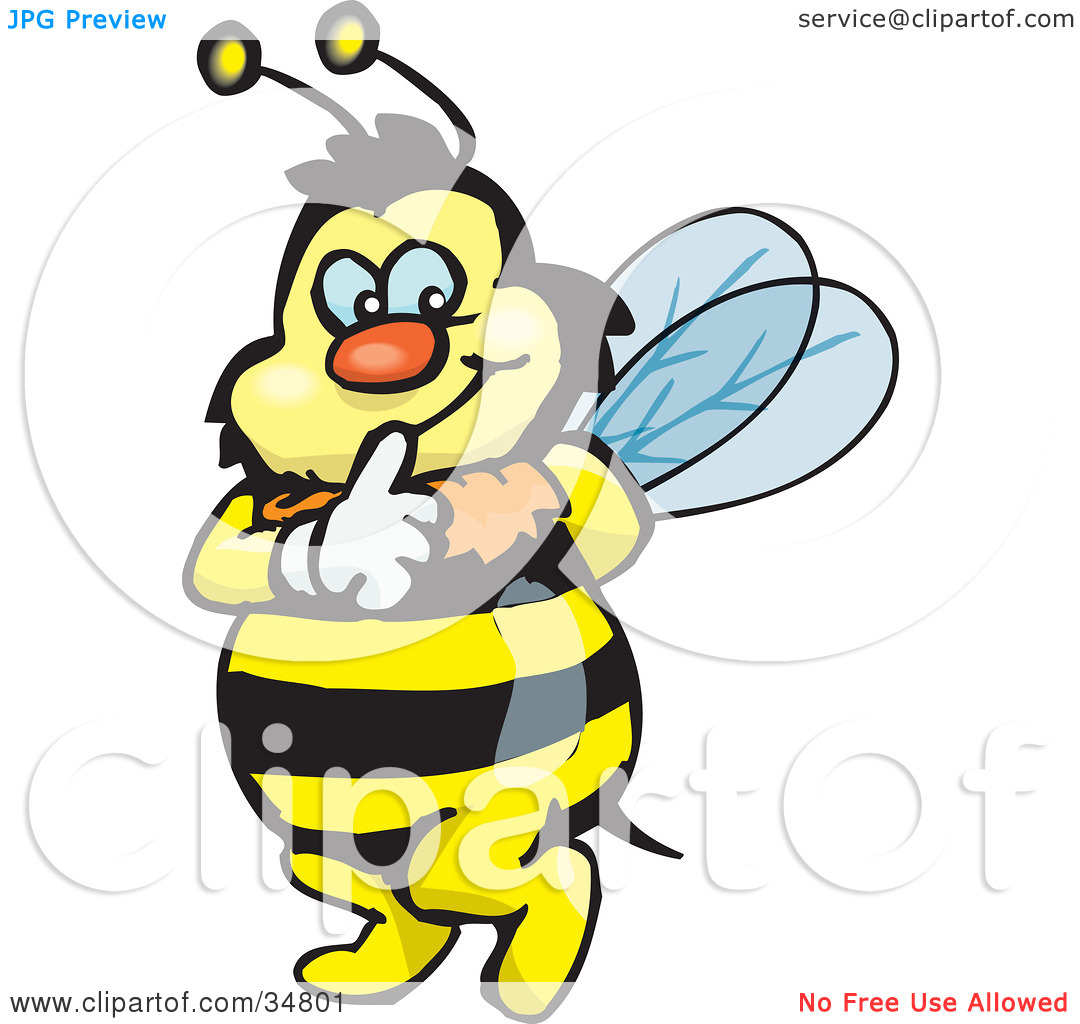 Clipart Illustration Of A Bumble Bee Character Touching His Lips To