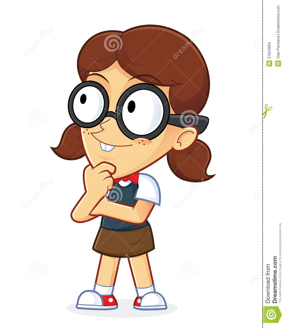 Clipart Picture Of A Girl Geek Cartoon Character Thinking