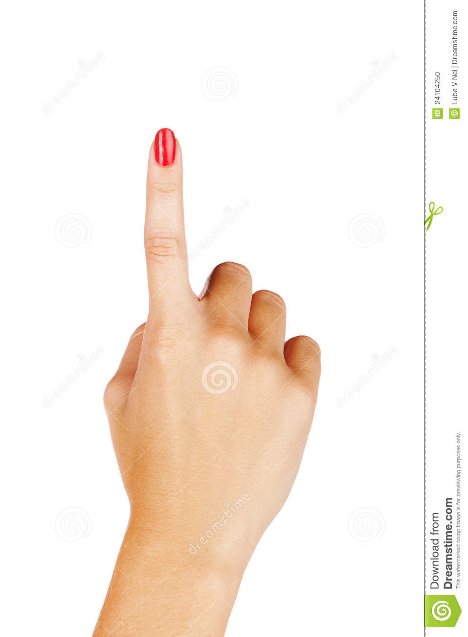 Close Up Of Woman S Hand With Red Nails Pointing With Index Finger On