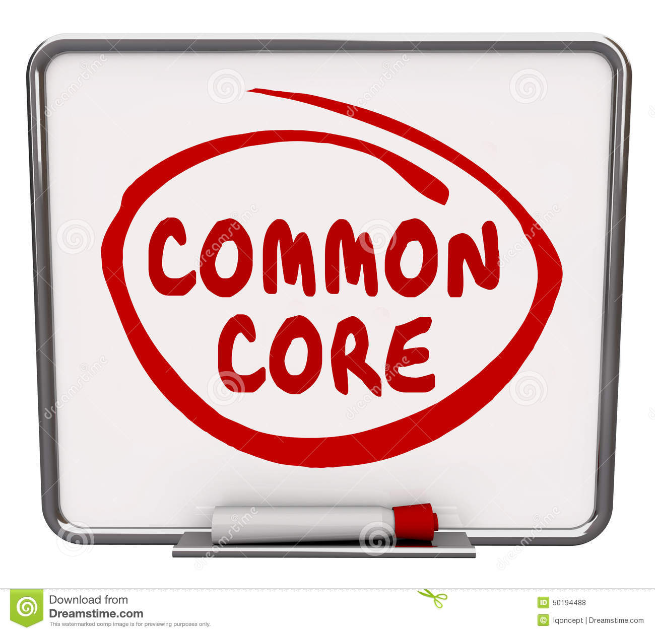 Common Core Words Written And Circled By Red Pen Or Marker On A Dry