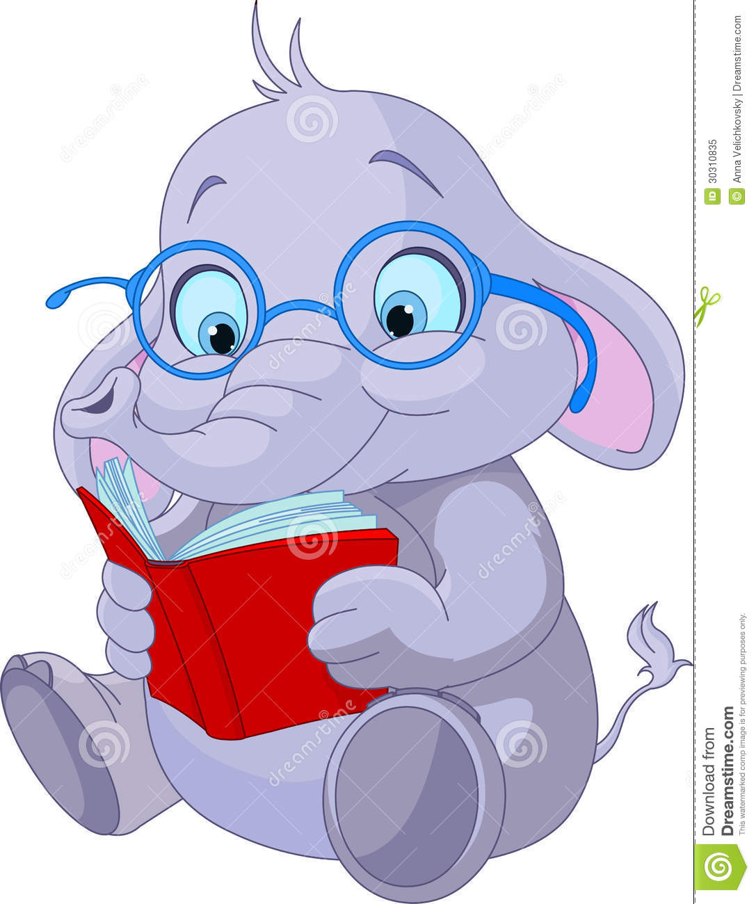 Cute Elephant With Glasses Reading A Book