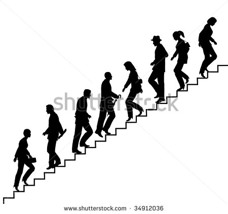 Editable Vector Silhouette Of People On Stairs With All Elements As