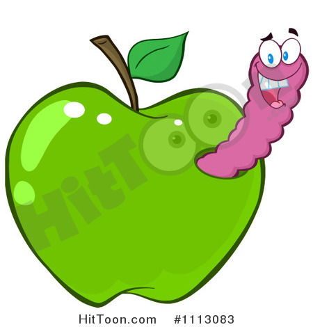 Educational Clipart  1113083  Happy Purple Worm In A Green Apple By