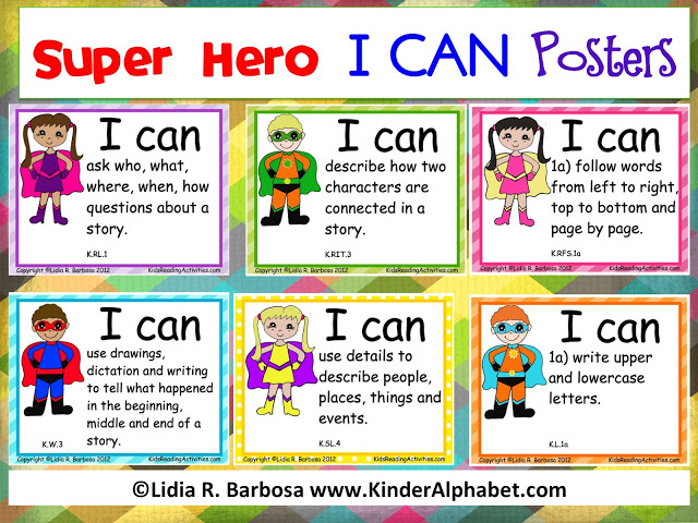 Kinder Alphabet  Super Hero I Can Posters For Common Core Standards