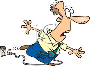 Man Tripping Over An Electrical Cord   Royalty Free Clipart Picture