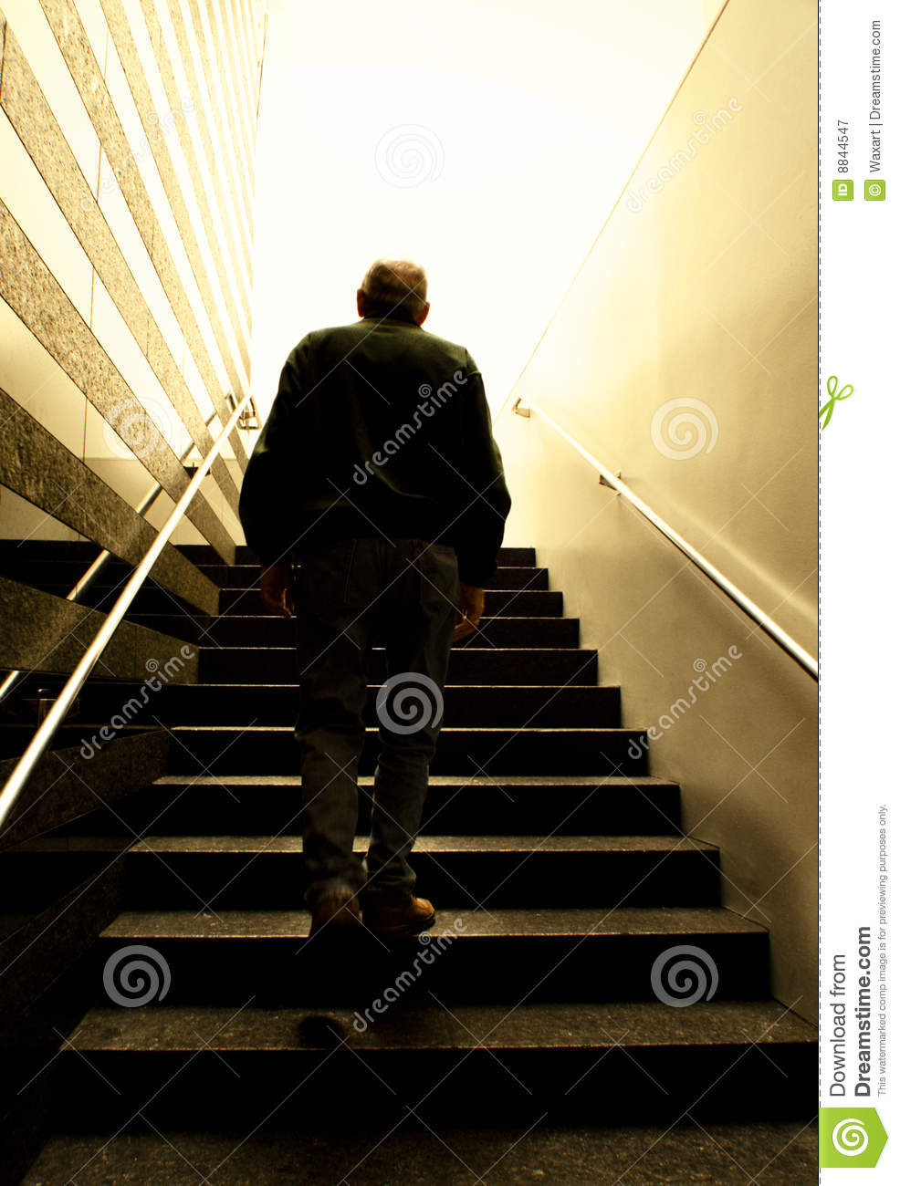 Old Man Climbing Stairs Into The Light Royalty Free Stock Photography