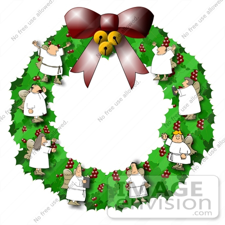 Royalty Free Holiday Clipart Of A Christmas Wreath With Singing Angels