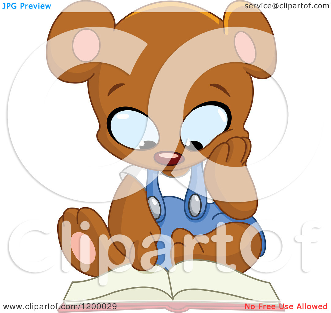 Teddy Bear Sitting And Reading A Book   Royalty Free Vector Clipart
