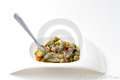 Thick Stew With Okra Vegetables Onions Tomatoes And Meat  Served