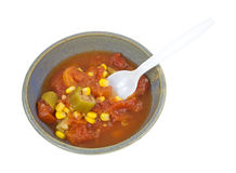 Tomatoes Okra Corn In Bowl Angle With Spoon Stock Images