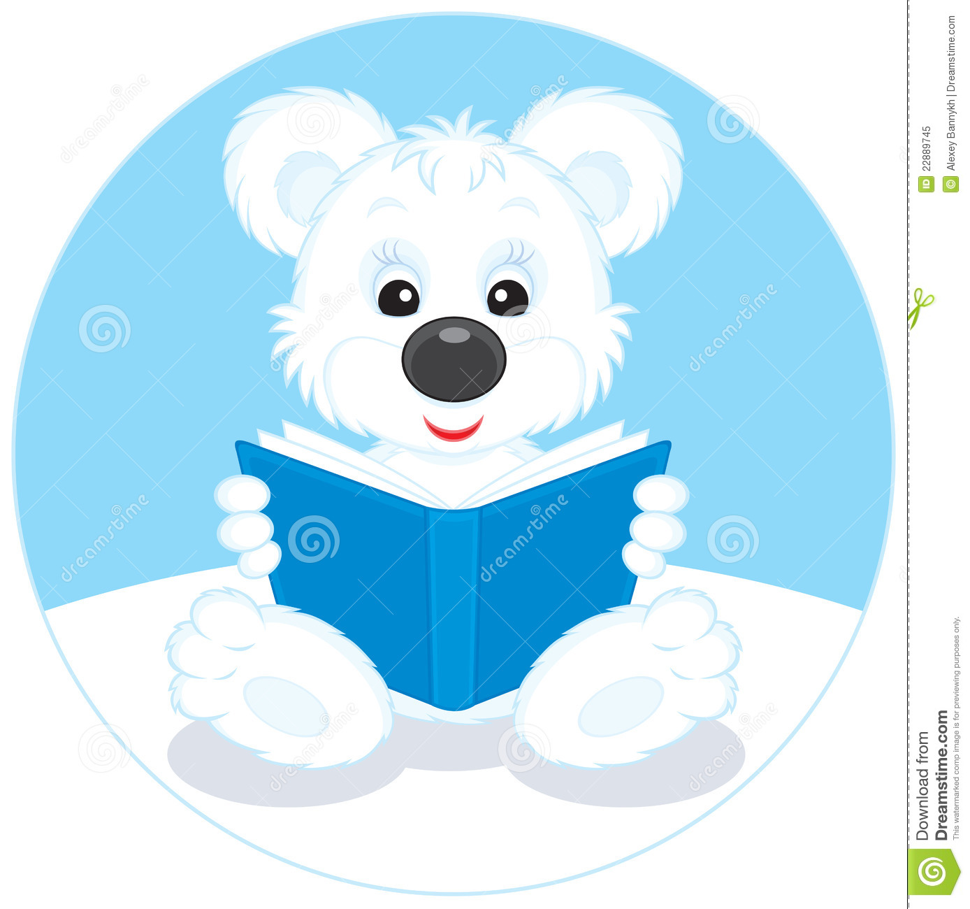 Vector Clip Art Illustration Of A White Bear Cub Reading A Blue Book