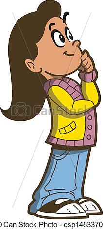 Vector Clipart Of Girl Thinking   Young Girl Thinking About Something
