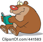 White Outline Design Of A Bear Reading Books Cartoon Bear Reading