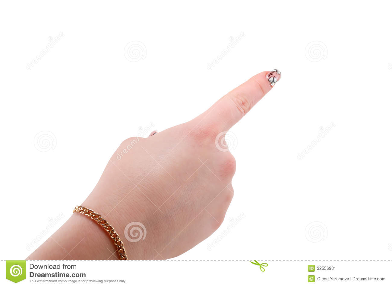 Woman S Hand With A Pointing Finger On A White Background