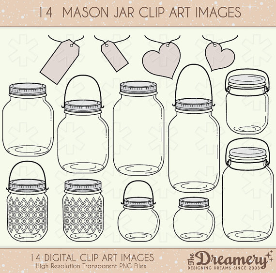 14 Mason Jar Clip Art   Instant Download   Png   Invitations Party