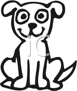 Black And White Cartoon Dog Sitting   Royalty Free Clipart Picture