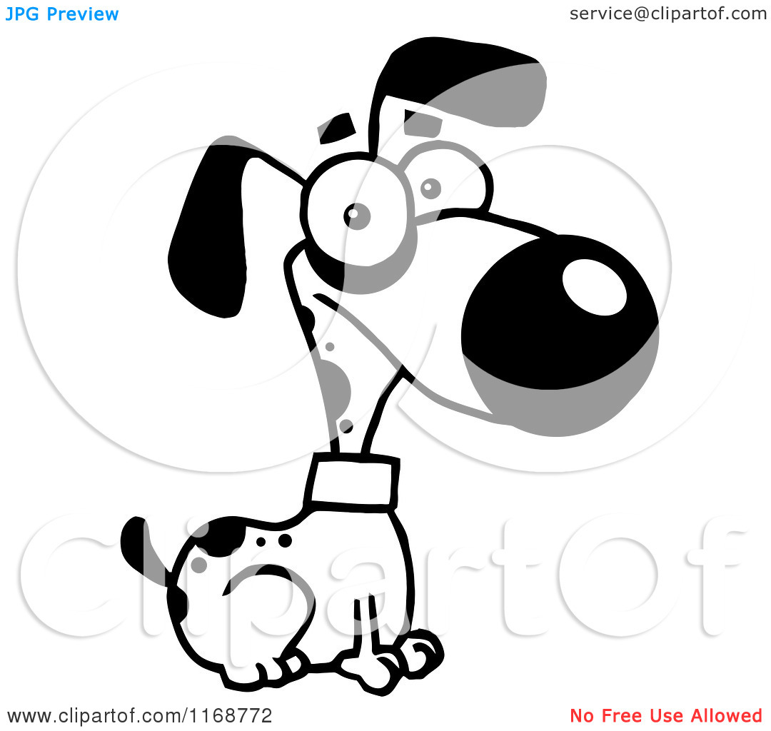 Black And White Dog Sitting   Royalty Free Vector Clipart By Hit Toon