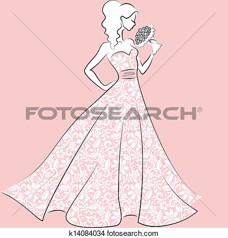 Clipart   Bride In Lace Wedding Dress  Fotosearch   Search Clip Art    