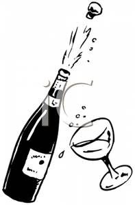 Clipart Image Of Black And White Bottle Of Champagne