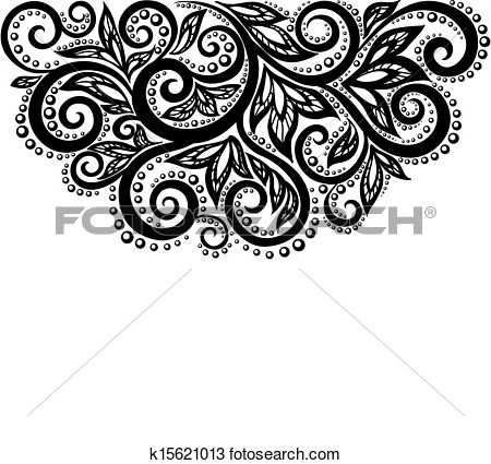 Clipart Of Black And White Lace Flowers And Leaves Isolated On White