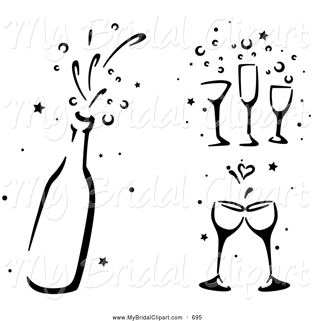 Digital Collage Of Black And White Stenciled Wedding Champagne Glasses