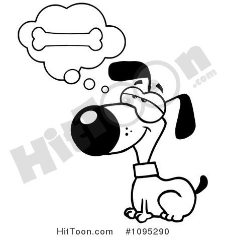 Dog Clipart  1095290  Black And White Dog Sitting And Daydreaming Of