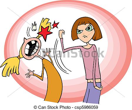 Eps Vectors Of Girls Fighting   Cartoon Illustration Of Fighting Girls