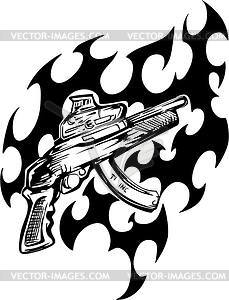 Gun Flame Tattoo   Vector Clipart