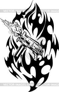 Gun Flame Tattoo   White   Black Vector Clipart