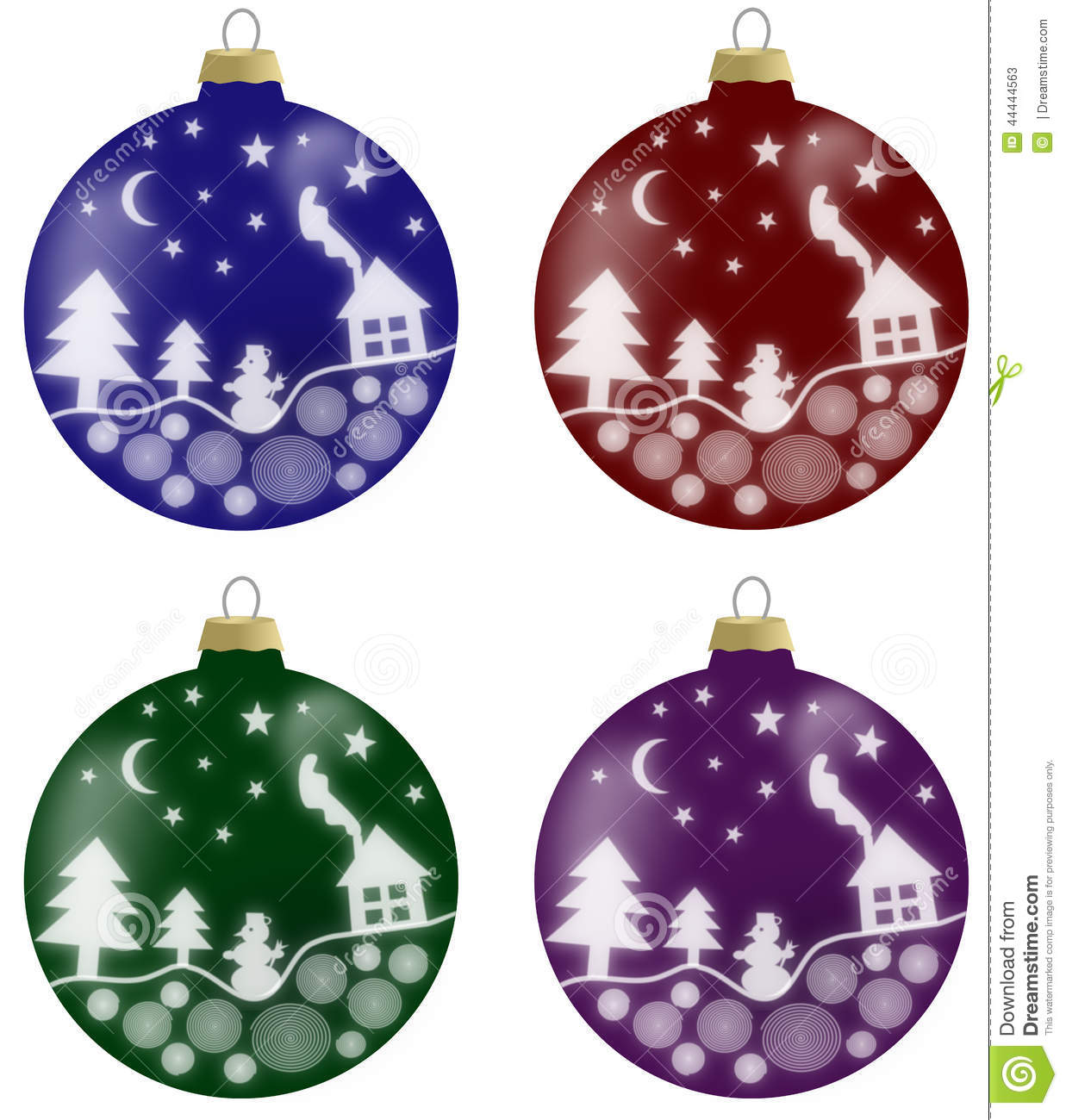 Illustration Of Christmas Balls With Winter Scenery In 4 Colours Stock