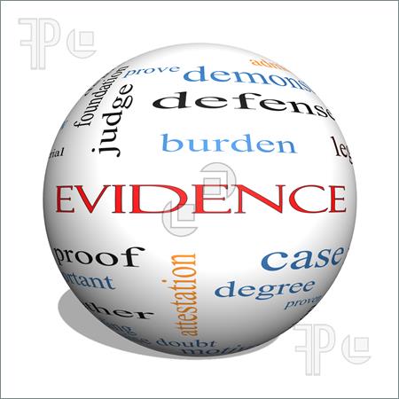 Illustration Of Evidence 3d Sphere Word Cloud Concept