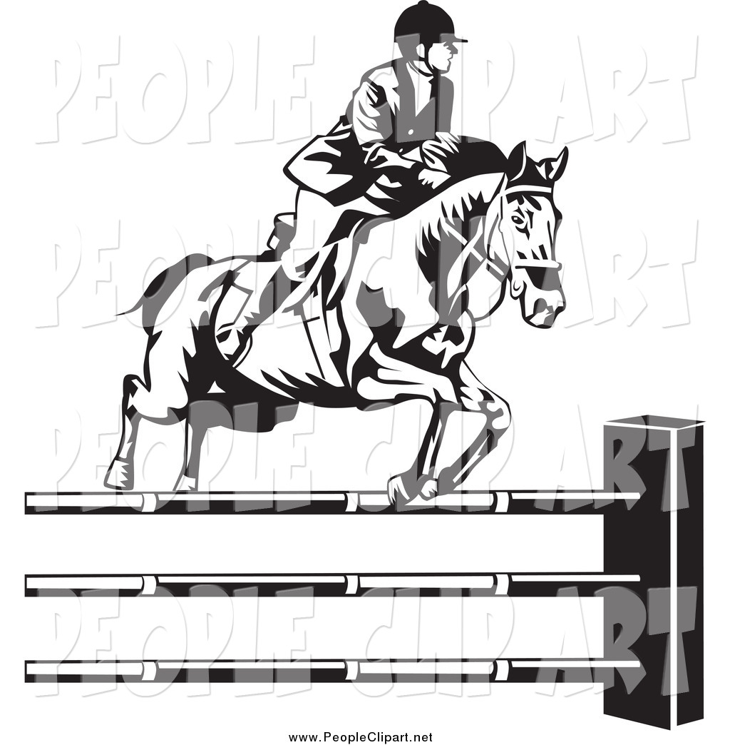 Larger Preview  Clip Art Of A Black And White Equestrian Leading A