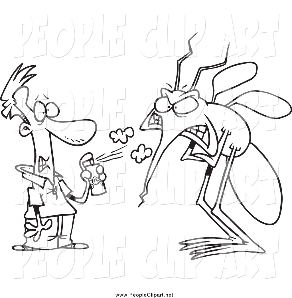 Larger Preview  Clip Art Of A Lineart Man Spraying A Big Bug With
