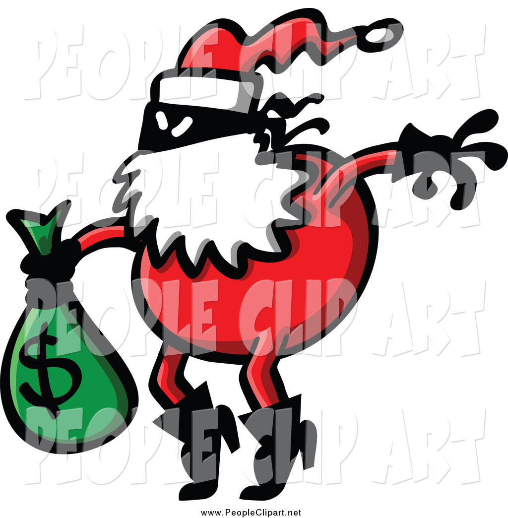 Larger Preview  Clip Art Of A Santa Robber Carrying A Green Money Bag