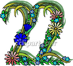 Number 22 With Blue Flowers   Royalty Free Clipart Picture