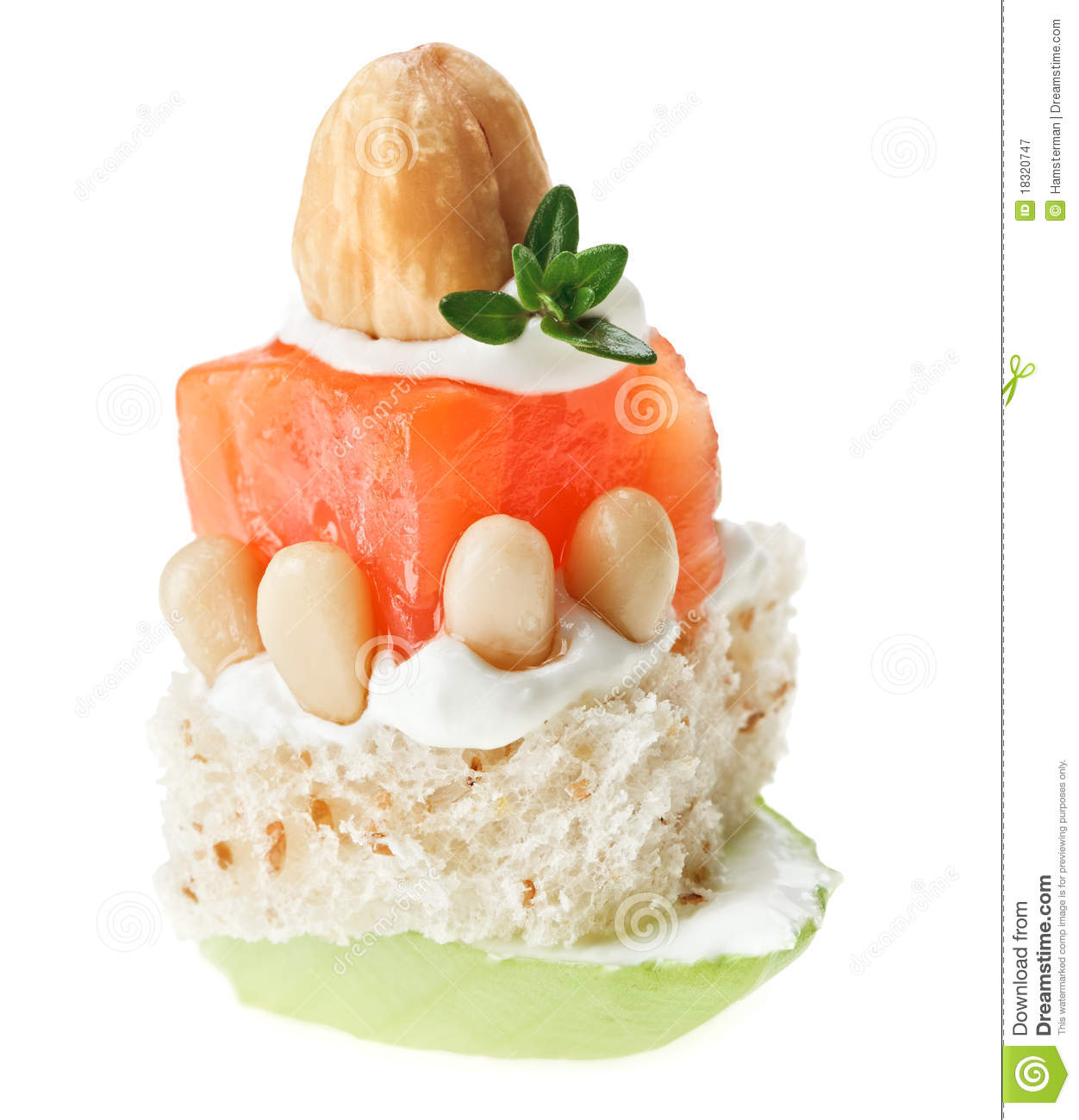    Stock Photography  Canape With Salmon Toast Thyme Twig And Hazel