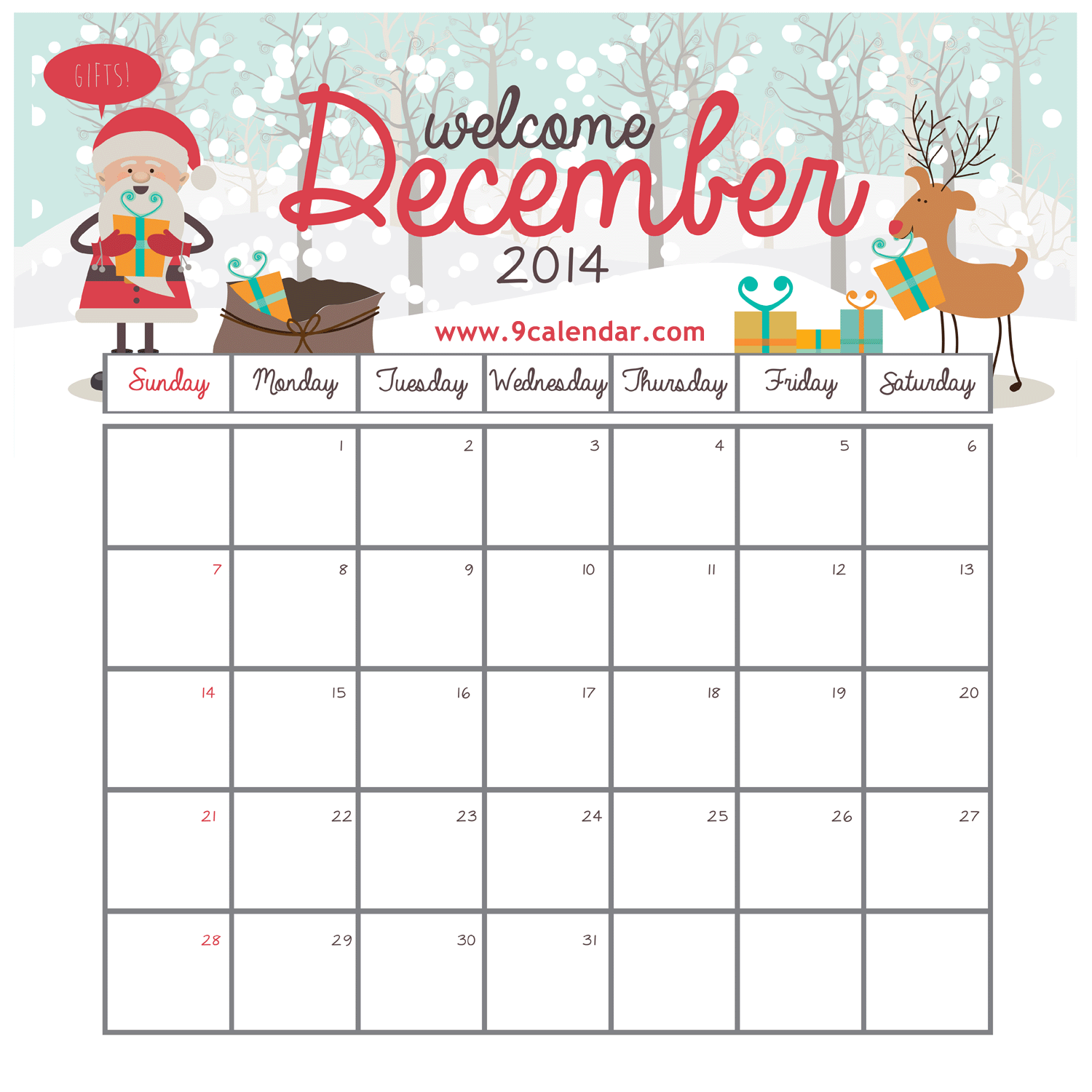 2014 Calendar 1 Gifs December Calendar Printable 9 December 2014