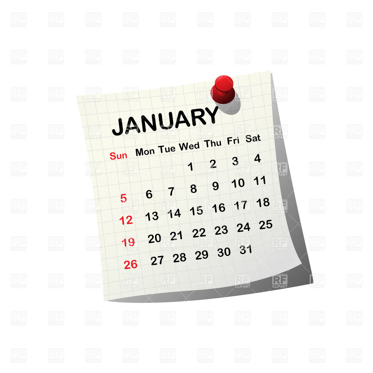 2014 Paper Calendar   January Download Royalty Free Vector Clipart