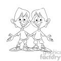 Cartoon Boy Twins Black And White