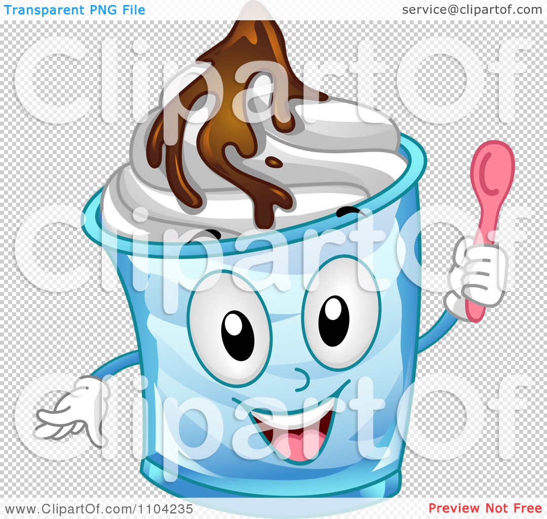 Clipart Happy Frozen Yogurt Sundae Mascot Holding A Spoon   Royalty