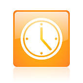 Clock Orange Square Glossy Web Icon   Clipart Graphic