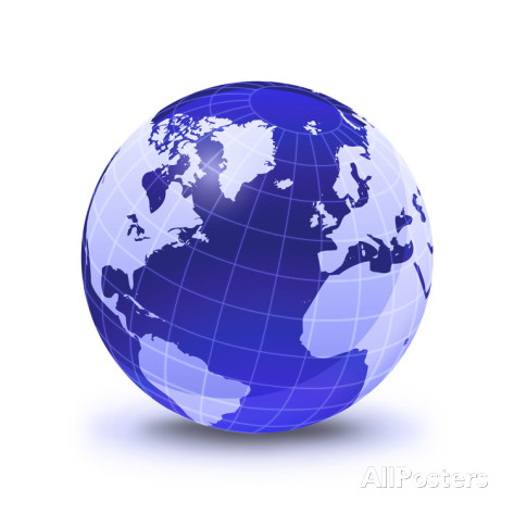     Earth Globe With Grid Centered On Atlantic Ocean Photographic Print
