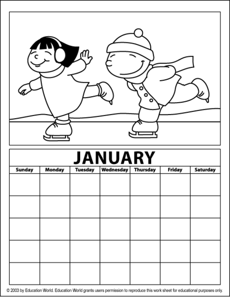 Education World  January Coloring Calendar