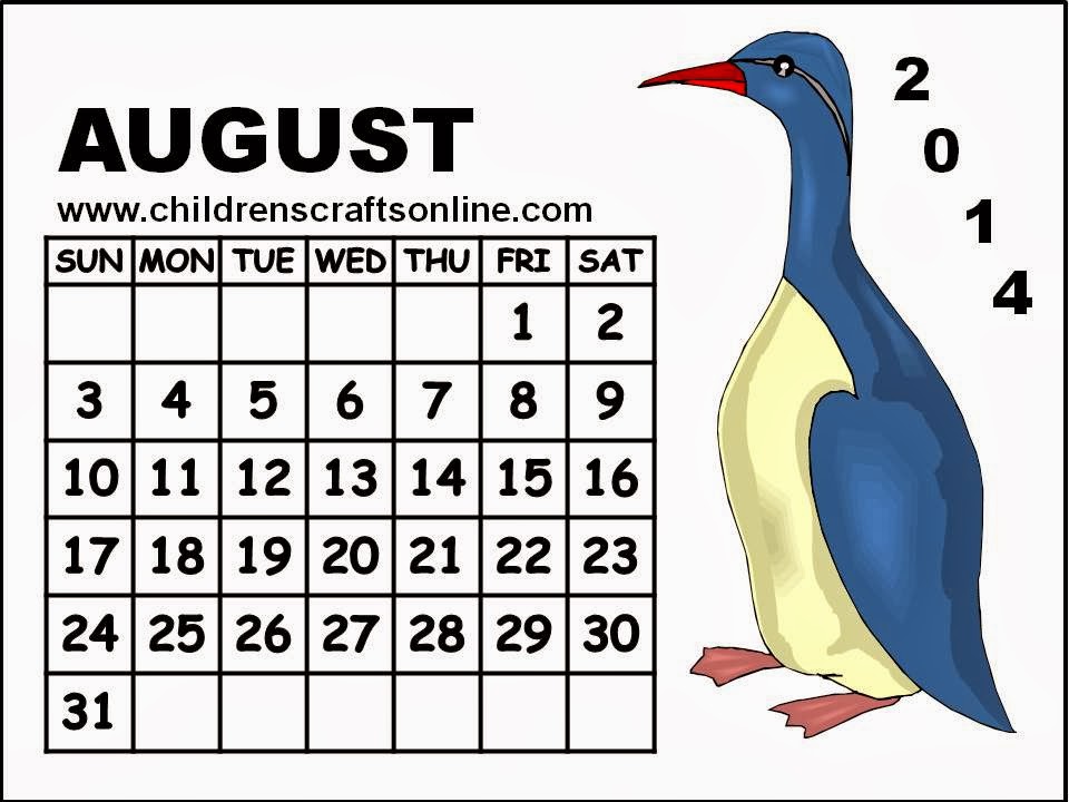 Free Arts And Crafts For Children  August 2014 Calendar For Children