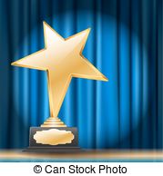 Golden Star Award On Blue Curtain Background Vector Clip Art